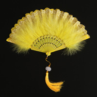 Éventail pliant Lolita en plumes, style féerique gothique sombre, pour danse de cour, avec pendentif, cadeau, décoration de mariage et de fête
