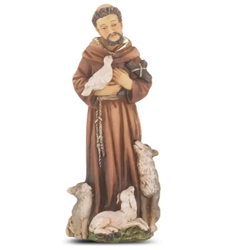 सेंट फ्रांसिस Assisi की प्रतिमा प्रार्थना के साथ कार्ड कैथोलिक हाथ चित्रित राल उपहार