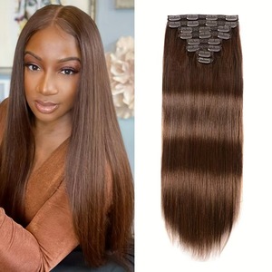 100% pince d'extension de <span class=keywords><strong>cheveux</strong></span> humains en 8 pièces/ensemble couleur brun chocolat Remy <span class=keywords><strong>cheveux</strong></span> raides en gros bouclés sans couture Clip Ins Extensions - Product Image 1