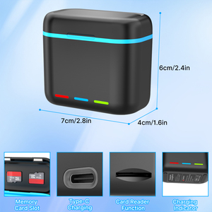 Cargador de Batería Dual y Lector de Tarjetas SD Hongdak para <span class=keywords><strong>Insta</strong></span> 360 One X3 - Carga Rápida, USB Tipo-<span class=keywords><strong>C</strong></span>, Diseño Portátil - Product Image 4