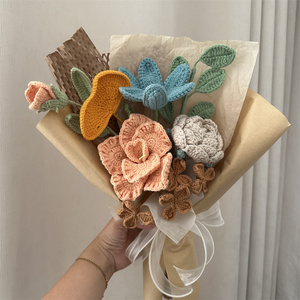 ดอกไม้ถักด้วยมือสุดสร้างสรรค์ลายซานตาคลอสและกุหลาบแดงมือ kmed ดอกไม้โครเชต์ช่อ - Product Image 4