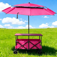 Carrito de Camping Plegable y Portátil, Carrito de Compras para Exteriores con Diseño de Cuatro Ruedas Anchas y Toldo Extraíble
