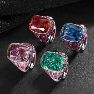 High End Jewelry Eco-friendly Copper 12*16mm Paraiba Zircon Vintage <b>Adjustable</b> <b>Rings</b> Women for Refined Feminine Charm - Product Image 5