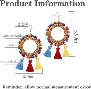 Pendientes de gota de borla de cuentas bohemias étnicas, ropa de fiesta de declaración hecha a mano para mujer, regalo de precio al por mayor a la moda - Product Image 4