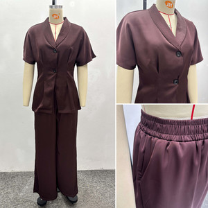 SH7318 Tenues africaines tendance pour femmes, haut élégant à col en V + pantalon large à taille haute, ensemble deux pièces - Product Image 6