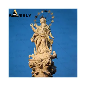 Escultura de pedra de mármore antiga em granito da Virgem Maria, escultura de pedra de mármore famosa em tamanho real, com auréola de estrelas