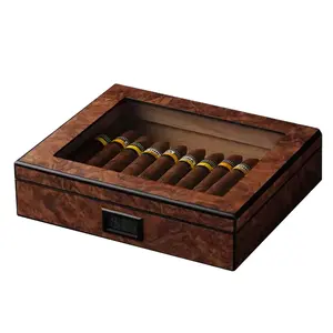 Best Selling Wood Grain Humidor With Middle Glass Cigar Display Packing Box With Humidifier