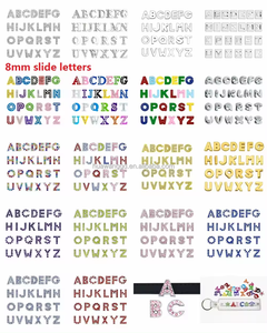 Low Price High Quality Stocked Fashion Jewelry 8mm Slide Letters Alphabet Rhinestone Slide <strong>Charms</strong> <strong>Silver</strong>/Gold Accessory Hollow Out Slider Letters - Product Image 2