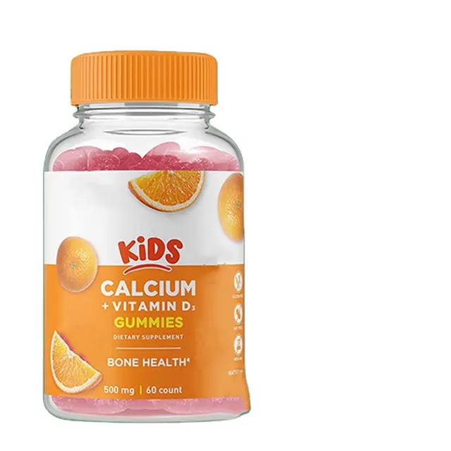 OEM anak-anak kalsium Vitamin D Gummies 500mg cicip rasa alami suplemen Vitamin untuk anak-anak mudah untuk Walet