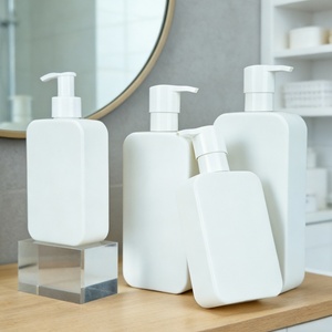Bouteille de shampoing carrée plate blanche prête à être expédiée, 250 ml, bouteille de lotion corporelle en PE, 350 ml, bouteille de shampoing, 500 ml, bouteille de gel douche - Product Image 1