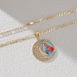 Collar con Colgante de Resina Esmaltada de la Virgen María y el Niño Jesús, 3/1, 60 cm, Joyería Religiosa, Directo de Fábrica - Product Image 4
