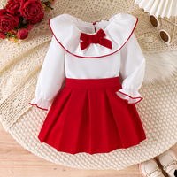 Robe blanche et rouge pour bébés filles, col à grand revers, nœud en velours, manches longues, jupe plissée trapèze, tenue de fête et d'anniversaire pour tout-petits
