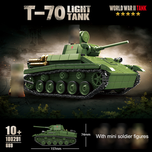 689 pièces briques enfants jouets nouveautés T-70 char léger guerre mondiale 2 armure soviétique véhicule armé pistolet réservoir modèle bloc de construction ensemble - Product Image 2