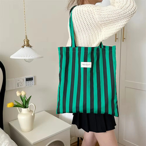 Bán buôn bền gấp Chất lượng cao tùy chỉnh sọc vải Tote Túi mua sắm với khoang bên trong - Product Image 3