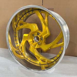 Cerchi Forgiati in Lega di Alluminio T6061 <span class=keywords><strong>a</strong></span> 2 Pezzi con Centro Oro Spazzolato e Bordo Esterno Argento Lucido, Logo Personalizzato, Misure 20 22 24 26 28 <span class=keywords><strong>30</strong></span> - Product Image 5