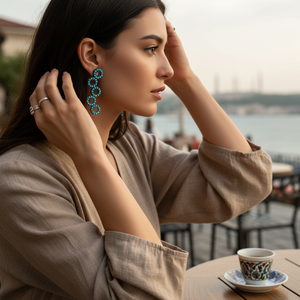 Pendiente de Plata de Ley 925 con diseño de círculo para mujer, joyería turca hecha a mano - Product Image 3