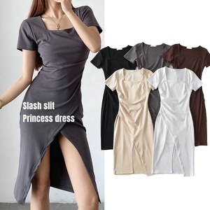 Luluxiyaya a linea <span class=keywords><strong>con</strong></span> <span class=keywords><strong>spacco</strong></span> a taglio modesto principessa Sexy collo quadrato <span class=keywords><strong>Midi</strong></span> lunghezza Slim Fit abiti da festa donna - Product Image 1