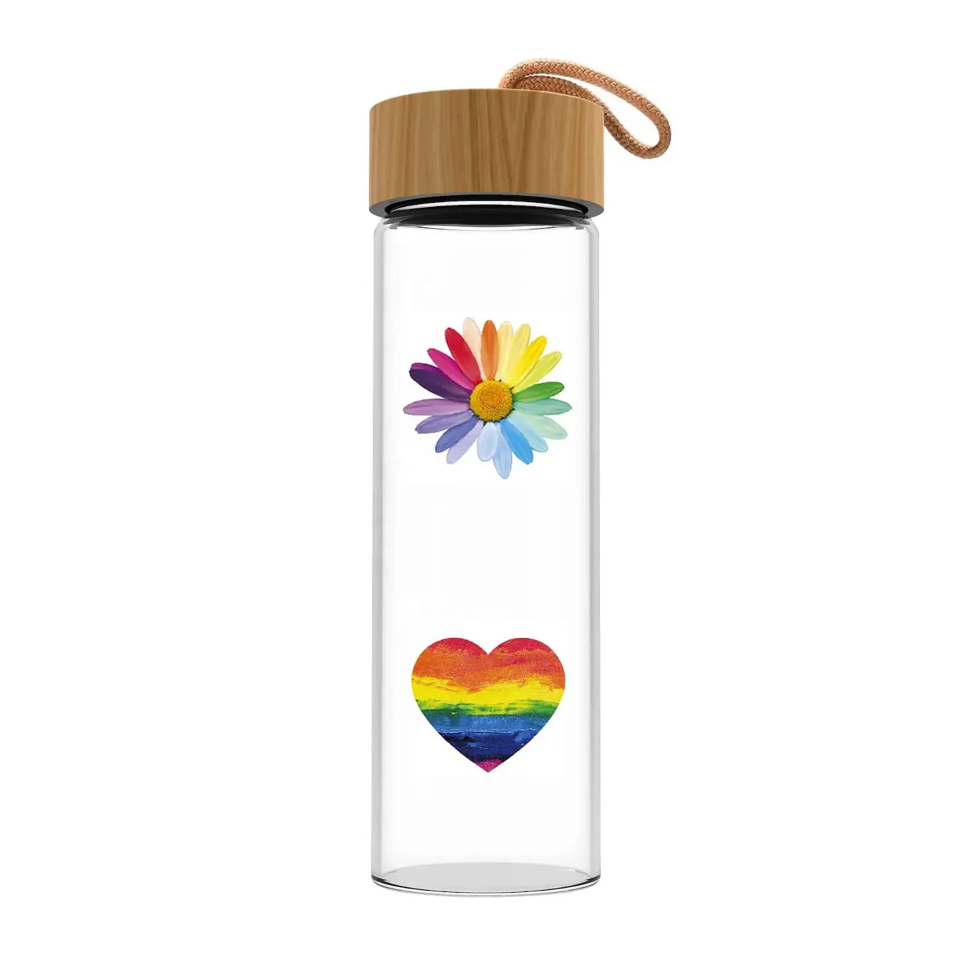 Transparent Glass Water Bottle Custom Logo Glass Water Bottle With Bamboo Lid And Strap