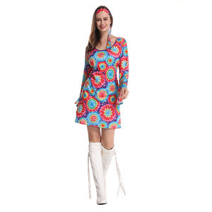 Costume <span class=keywords><strong>Hippie</strong></span> 60s 70s pour femmes, robe fantaisie adulte fleur colorée <span class=keywords><strong>hippie</strong></span> fête costumes <span class=keywords><strong>de</strong></span> performance - Product Image 2