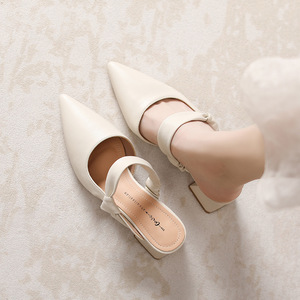 Premium Elegant Women's Bow Knot Heeled Sandals Pointed <b>Toe</b> Mid Heel Slingback Mules for Formal Occasions - Product Image 6