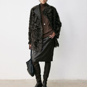 高級リバーシブルアストラハンシアリングコート女性用冬ファッションシングルブレストリアル羊毛皮ジャケットカジュアルアウターウェア - Product Image 5