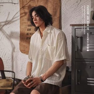 <span class=keywords><strong>Camicia</strong></span> da <span class=keywords><strong>uomo</strong></span> da <span class=keywords><strong>uomo</strong></span> casual da <span class=keywords><strong>uomo</strong></span> a manica corta bianca estiva 100% maglia in poliestere - Product Image 5
