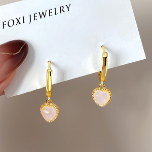 Pendientes de Corazón con Cristal Rosa y Baño de Oro de 18K para Mujer, Venta al por Mayor de Accesorios de Joyería para Uso Diario - Product Image 1