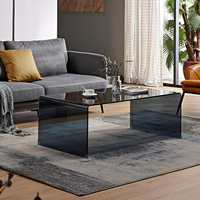 Table Basse Courbe Carrée de Luxe pour Hôtel, en Verre Trempé Transparent, pour Salon, Table d'Appoint Moderne