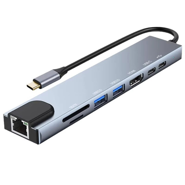 D2100 8 in 1 Type C USB 3.0 Hub with Card Reader Metal USB C Hub in Stock