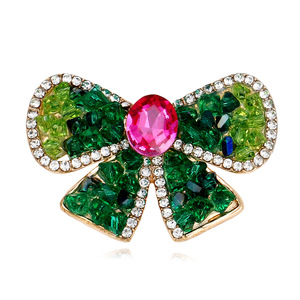 High-end <strong>Emerald</strong> Wedding Plated Alloy Crystal <strong>Beads</strong> Bow Brooch Pin-Exquisite Jewelry Gift for Clothes &amp; Scarf Accessories - Product Image 1