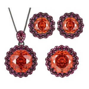 Fashion Eco-friendly Copper Jewelry <b>Earring</b> <b>Set</b> for Women 14-10mm Orange Red Cubic Zirconia Vintage Pendant <b>Earrings</b> Ring <b>Set</b> - Product Image 1