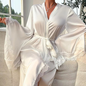 Nuevo Bata de Dormir de Satén con Cuello en V y Manga Larga para Mujer, Estilo Sexy, Transpirable, de Alta Calidad, Sedosa y Cómoda - Product Image 3