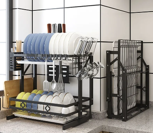 Rejilla ajustable de secado de cubiertos de acero inoxidable con tablero de drenaje y soporte para utensilios Organización de cocina Fregadero Material metálico - Product Image 6