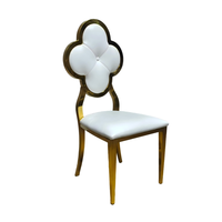 Chaise de salle à manger Clover-Back en PU blanc avec structure en acier inoxydable doré