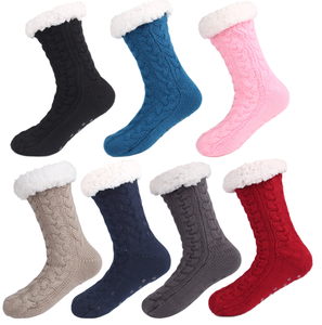 Bán Buôn Dày Mờ Mùa Đông Sọc Vớ Cho Phụ Nữ Thoáng Khí Dệt Kim Crew Chiều Dài Sử Dụng Hàng Ngày Với Logo Trên Cơ Thể Cuff Dưới - Product Image 1