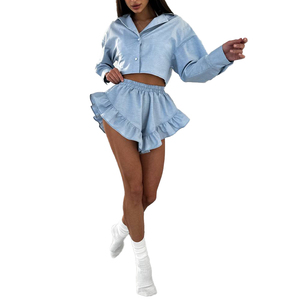 KY, traje de mujer de alta calidad, minifalda, 100% algodón, <span class=keywords><strong>ropa</strong></span> informal, traje sólido, <span class=keywords><strong>ropa</strong></span> personalizada - Product Image 1