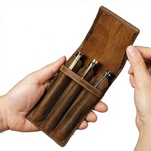 CONTACT'S FAMILY Genuine Leather Coffee Color Square <b>Pen</b> Holder Separate Slot <b>Pen</b>/Sleeve <b>Organizer</b> 3 <b>Pens</b> 155x86x20mm CF9048 - Product Image 3