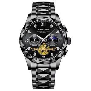 Montre de luxe pour homme avec chronographe tourbillon, étanche, lumineuse, affichage 24H, calendrier, montre à quartz en acier inoxydable pour affaires - Product Image 5