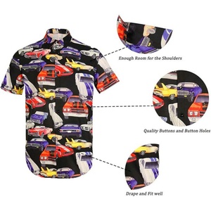 Men's Custom Logo Breathable ODM <b>Stand</b> Collar Food <b>Cars</b> Print Hawaiian Short Sleeve Casual Tropical Funky Button Down Shirt - Product Image 3