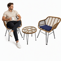 Ensemble bistrot de patio 3 pièces en rotin avec 2 fauteuils rembourrés, mobilier d'extérieur en osier pour balcon