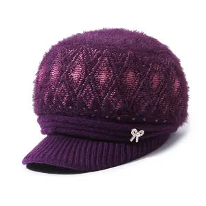 Personnalisation d'usine femmes casquette d'hiver garder au chaud chapeaux pour femme décontracté lapin fourrure tricoté chapeau