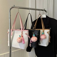 Nouveauté Sac fourre-tout grande capacité en PU avec fermeture éclair, sac à main décontracté et élégant à motif losanges pour femme, sac de shopping uni en PU pour femme