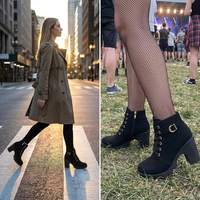 Botines de plataforma con tacón grueso para mujer, de cuero PU con cordones y cremallera lateral, botas de invierno con suela gruesa, venta al por mayor