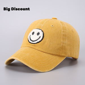 Summer <b>Beach</b> Sun Hats Washed Cotton Baseball Cap Smiling Face <b>Towel</b> Embroidery Men Women Baseball Caps - Product Image 2