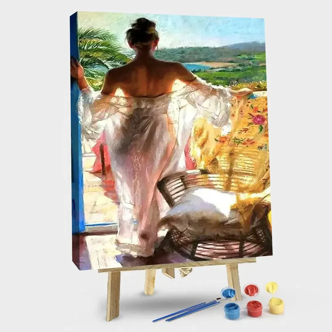 Wanita seksi dekat jendela DIY lukisan dengan angka kanvas Kit lukisan minyak untuk anak-anak & dewasa Drop pengiriman