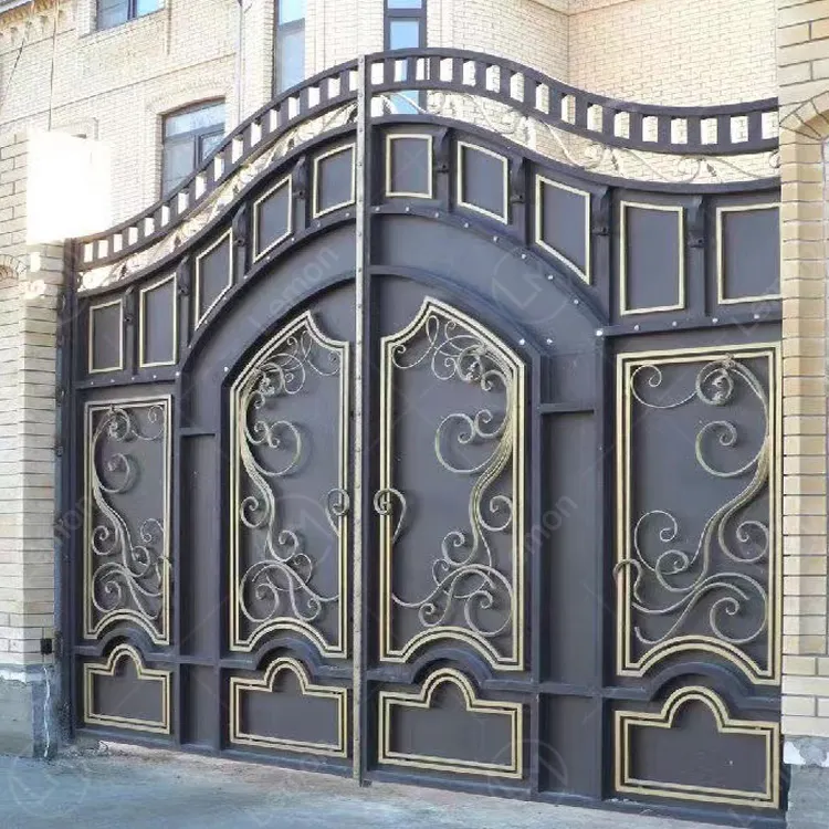 Puerta de entrada corredera de seguridad personalizada, diseño de puerta principal de hierro forjado, Villa de lujo