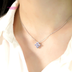 Four <b>Leaf</b> Clover <b>Necklace</b> Light Purple Blue S925 <b>Silver</b> Plated White Gold Zircon Pendant Clavicle Chain Fashion Jewelry Gift - Product Image 4