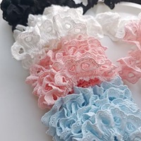 RYL – dentelle à volants de style français vintage, blanc/rose/bleu, franges élastiquées pour robe de mariée, jupe, bandeau, fournitures artisanales DIY