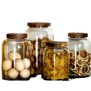 Stoples rempah dapur kaca borosilikat tahan panas, kedap udara, modern, tiupan tangan, dengan tutup kayu akasia untuk hadiah - Product Image 2