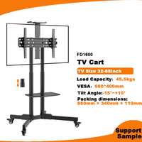Support TV mobile compact sur roulettes pour téléviseurs de 32 à 65 pouces jusqu'à 100 lb, support TV portable noir sur pied avec roulettes